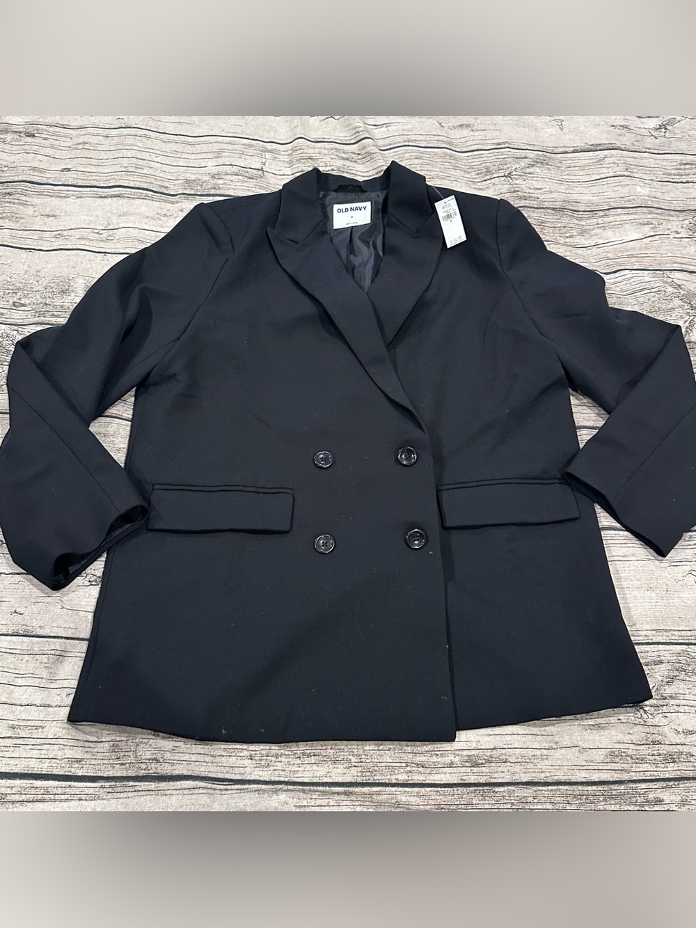 NWT Old Navy Women's Black Double-Breasted Blazer Oversized; On Trend; Capsule M